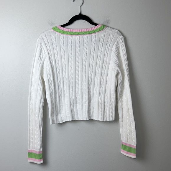 Lilly Pulitzer V Neck Cableknit Sweater Cropped, Size Large - Picture 5 of 5